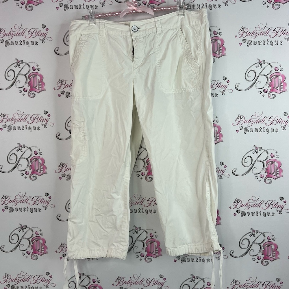 LOFT capri cargo pants tie up ribbons pockets comfy White Cropped Pants